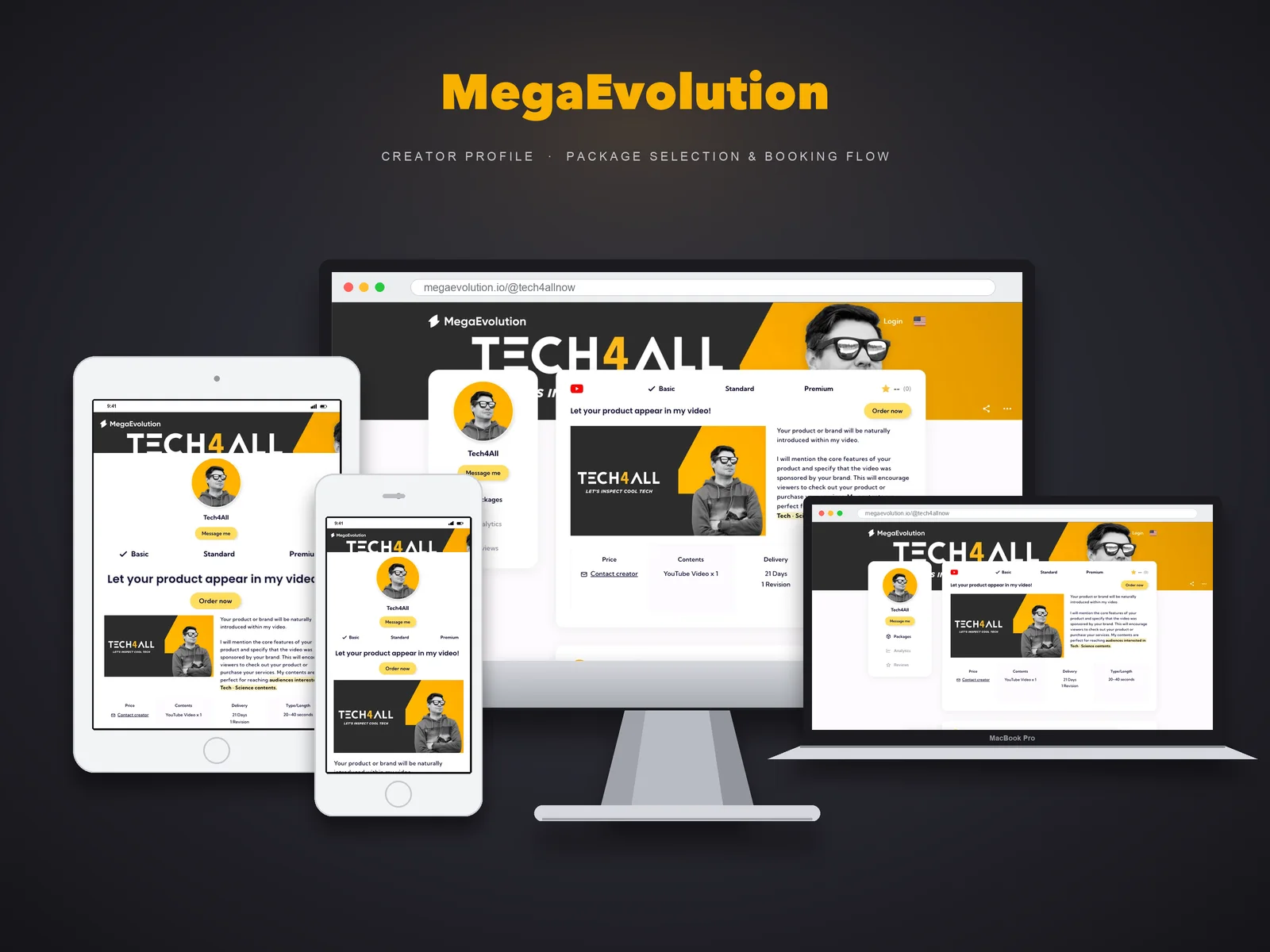 MegaEvolution shown on device mockups